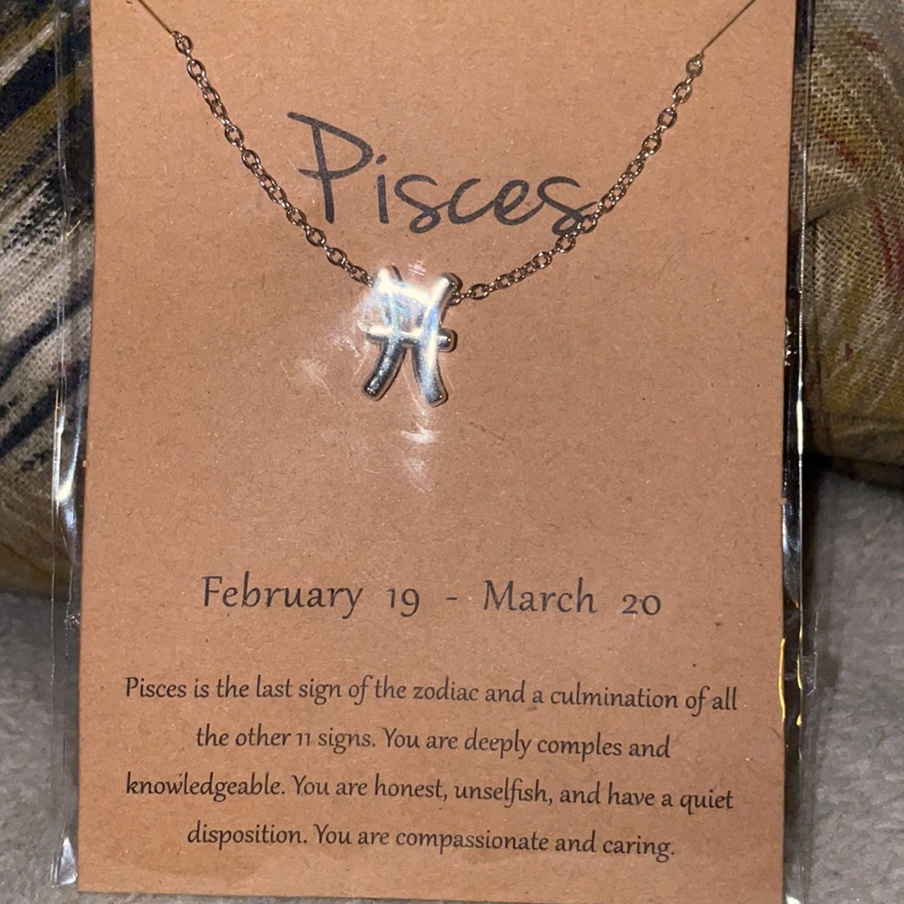 Pisces Zodiac Sign Necklace, Silver, 16” chain
